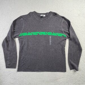 Y2K Old Navy Gray Neon Green Graphic Crew Neck Ramie Cotton Sweater Mens XL NWT